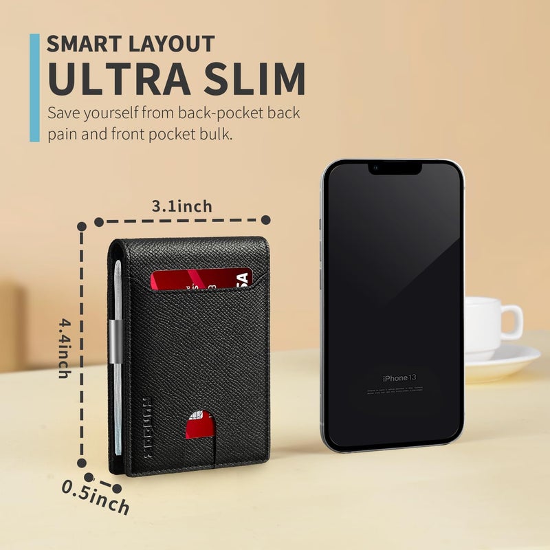 RUNBOX محافظ نقود للرجال، محفظة جلدية رفيعة للرجال، محفظة جيب أمامية مانعة لتقنية RFID، حامل بطاقات ائتمان رفيع مع علبة هدايا - Image 3